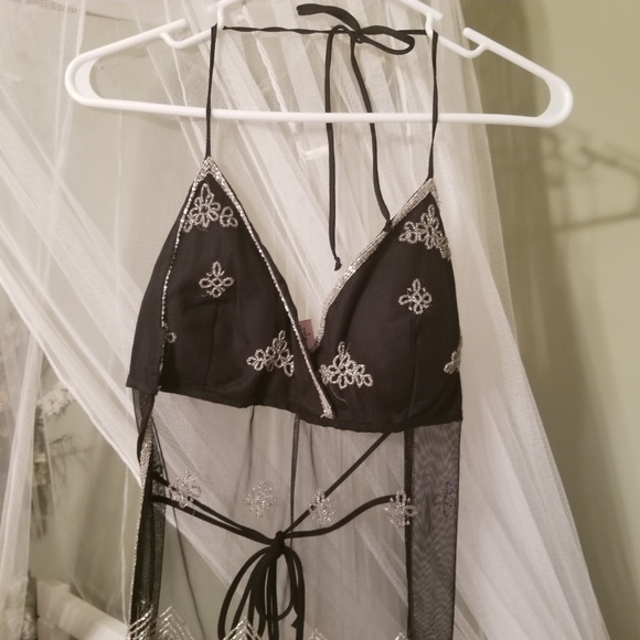 Black and Silver Sheer Halter Top - Picture 5 of 5